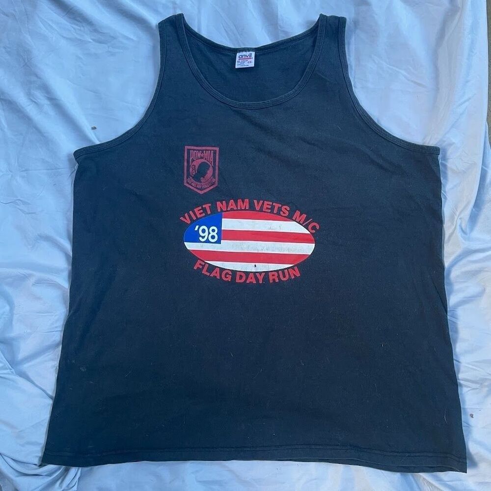 Vintage Biker 90s VIETNAM VETS MC Flag Day Run '98 Support Shirt Tank Anvil 2X